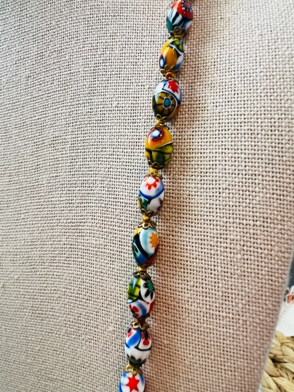 Vintage Murano Millefiori Glass Necklace 28” Hand-Knotted Venetian Mosaic Beads
